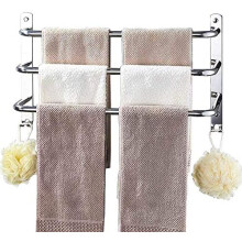 Bathroom Towel Rail with Hooks, SUS304 Stainless Steel 3-Tiers Towel Bars for Kitchen Bedroom, Bright Polishing Silver Finish No Drill Installation To