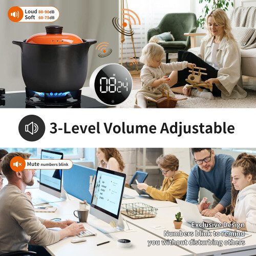 Magnetic Countdown Countup Timer with 360 Rotating Dial, Digital Kitchen Timer with Energy Saving Mode and Large LED Display, Multifunctional Timer 1