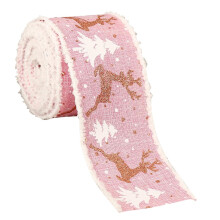 Metallic Snowflake Ribbon with Golden Elk Design, 2.5 Inch Holiday Ribbon for Christmas Decorations and Gift Wrapping