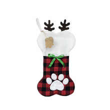 Rustic Christmas Decor Bone Shaped Pet Stockings Plaid Paw Print Personalized Pet Decor For Dog Owners Holiday Gift Idea (1PCS)