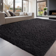 (200cm x 290cm (6ft 8" x 9ft 7"), Black) Anti Slip Shaggy Rug For Living Room Runner Carpet