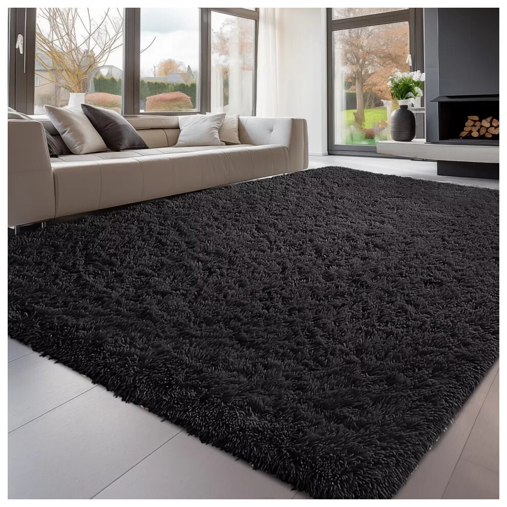 Imperial Rooms (200Cm X 290Cm (6Ft 8" X 9Ft 7"), ) Anti Slip Shaggy Rug For Living Room Runner Carpet Black