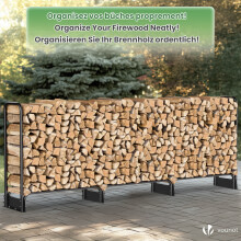 VOUNOT Firewood Log Rack with Cover, Metal Log Store Outdoor 300x26x116cm, Black