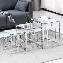 3Pcs Nesting Table Sets Clear Tempered Glass