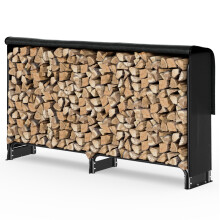 VOUNOT Firewood Log Rack with Cover, Metal Log Store Outdoor 200x26x116cm, Black