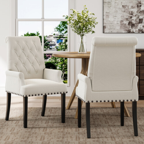 Living And Home Linen Modern Upholstered Dining Chair, Beige 1
