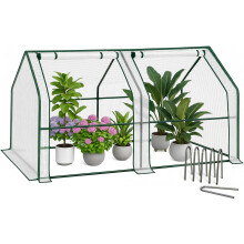 VOUNOT Mini Greenhouse with 2 Zipper Windows, Reinforced PE Cover for Plants, White