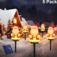 (5 pack Santa) 5-Pack Solar-Powered Santa Claus Path Lights - Outdoor Christmas Decorations With Auto On/Off