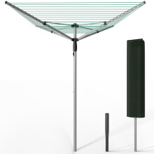 VOUNOT 50m Rotary Washing Line 4 Arm Clothes Airer with Cover and Spike, Silver