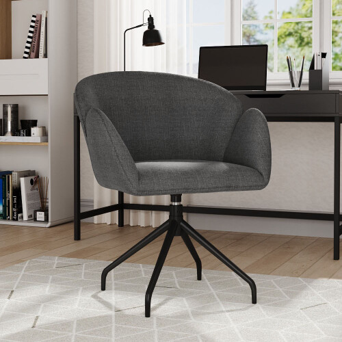 Living And Home Linen Upholstered Modern Swivel Chair, Grey 1
