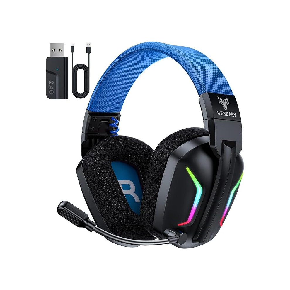 Wireless Gaming Headset For Pc, Ps5, Ps4, Switch, Mac, 2.4Ghz. Enc Microphone, Bluetooth 5.4, 50Mm Drivers, Stereo Sound, Cool Lighting, 50H Battery 1234569879626