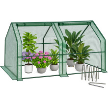 VOUNOT Mini Greenhouse with 2 Zipper Windows, Reinforced PE Cover for Plants, Green