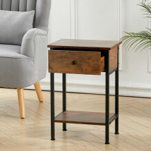 Industrial Side Table with Drawer for Living Room