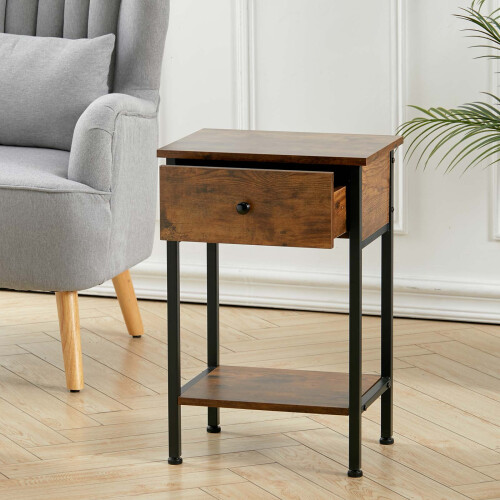 Living And Home Industrial Side Table with Drawer for Living Room