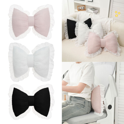 Cute Bows Shape Throw Pillow Breathable Car Backrest-White 2