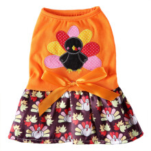 Prinzessinnenkleid für kleine Hunde, festliches Kleid mit Truthahnmuster, atmungsaktiv und warm, aus weichem Baumwollstoff, leicht an- und