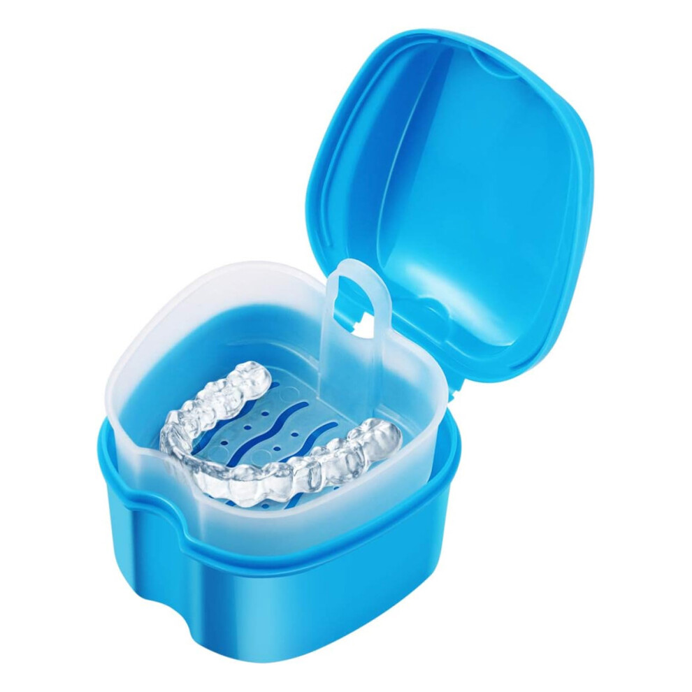 Denture Bath Case with Lift-Out Drain Cup, Medical Grade PP, Portable Size, Environmentally Friendly PP Material, No Mess Strainer For Travel (Set Of