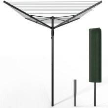 VOUNOT 50m Rotary Washing Line 4 Arm Clothes Airer with Cover and Spike, Black