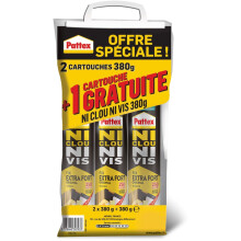 Adhesive - PATTEX - No Nails No Screws - Extra Strong - 380g Cartridge - Set of 2 + 1 free
