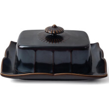 (Black) Butter Dish with Lid for Countertop, Large Ceramics Butter Dish Container, 7.5 Inch Butter Holder with Handle, Black