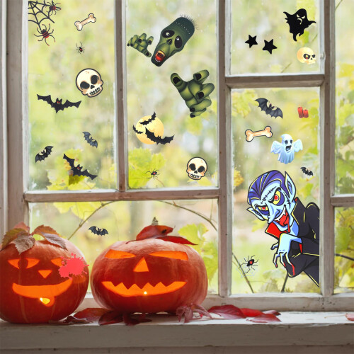 2x Reusable Window Stickers | Terrifying Halloween Scene Without Glue 2