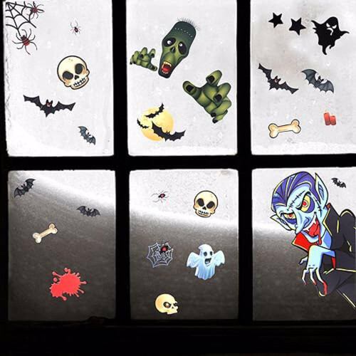 2x Reusable Window Stickers | Terrifying Halloween Scene Without Glue 1