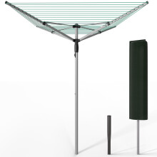 VOUNOT 45m Rotary Washing Line 4 Arm Clothes Airer with Cover and Spike, Silver