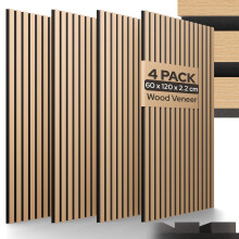 AREBOS acoustic Slat Wall Panels 120x60 cm | Oak | Wood-effect | for walls and ceilings | Easy to install and can be cut to size | Set of 4