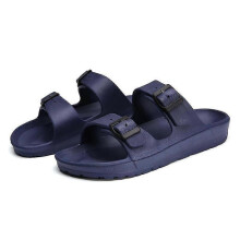 (41)Outdoor Indoor Comfort Slides Double Buckle Adjustable Flat Sandals (navy Blue, 37)