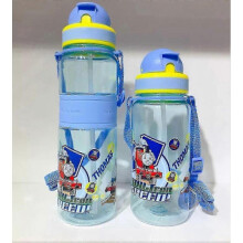 (OneSize,Thomas Train 500ml)350/500ml Kids Cartoon Drinking Water Bottle Straw Cup With Shoulder Strap