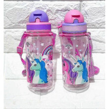 (OneSize,Unicorn 500ml)350/500ml Kids Cartoon Drinking Water Bottle Straw Cup With Shoulder Strap