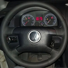 Black Leather Steering Wheel Cover Compatible with Volkswagen VW T5 Transporter Caddy Caravelle 2003