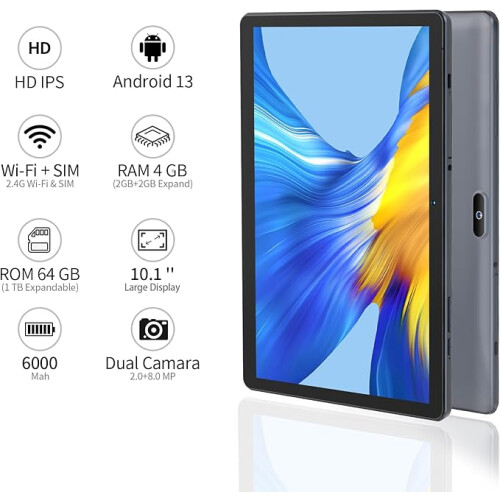 PRITOM 10 inch Android WiFi Tablet64GB ROM 1024GB 2