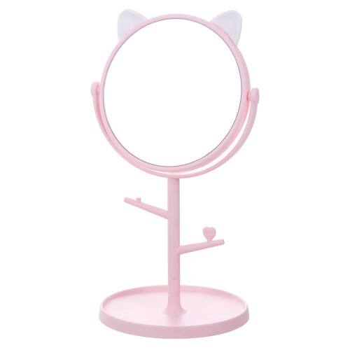 Καθρέφτης μακιγιάζ γραφείου Kawaii, κομψό απλό στυλ, χαριτωμένο ροζ σχέδιο αυτιών