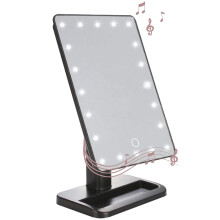 Specchio da trucco a LED Radiant Reflections con connessione Bluetooth, touchscreen e lente d'ingrandimento rimovibile, design portatile.
