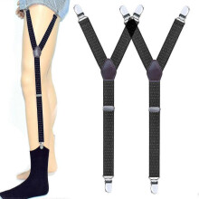 (Black)Men's Shirt Stays Military Adjustable Elastic Garter Straps Socks Non-slip Clips G