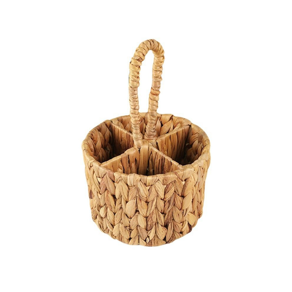 Utensil Caddy Carrier, Flatware Organizer, Hand Woven Water Hyacinth Cutlery Holder for Countertop with Handle