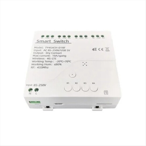 Tuya Smart Switch 4G LTE Relay with 433Mhz GSM APP Wireless Control 4CH Remove Controller AC 85-250V