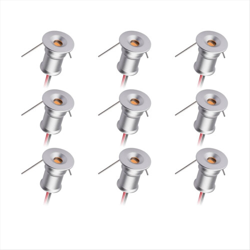 Mini Downlight DC12V 1W 3000K 9 Pack Silver Shell, Used for Indoor Wardrobe Lighting, Cabinet Artwork Light