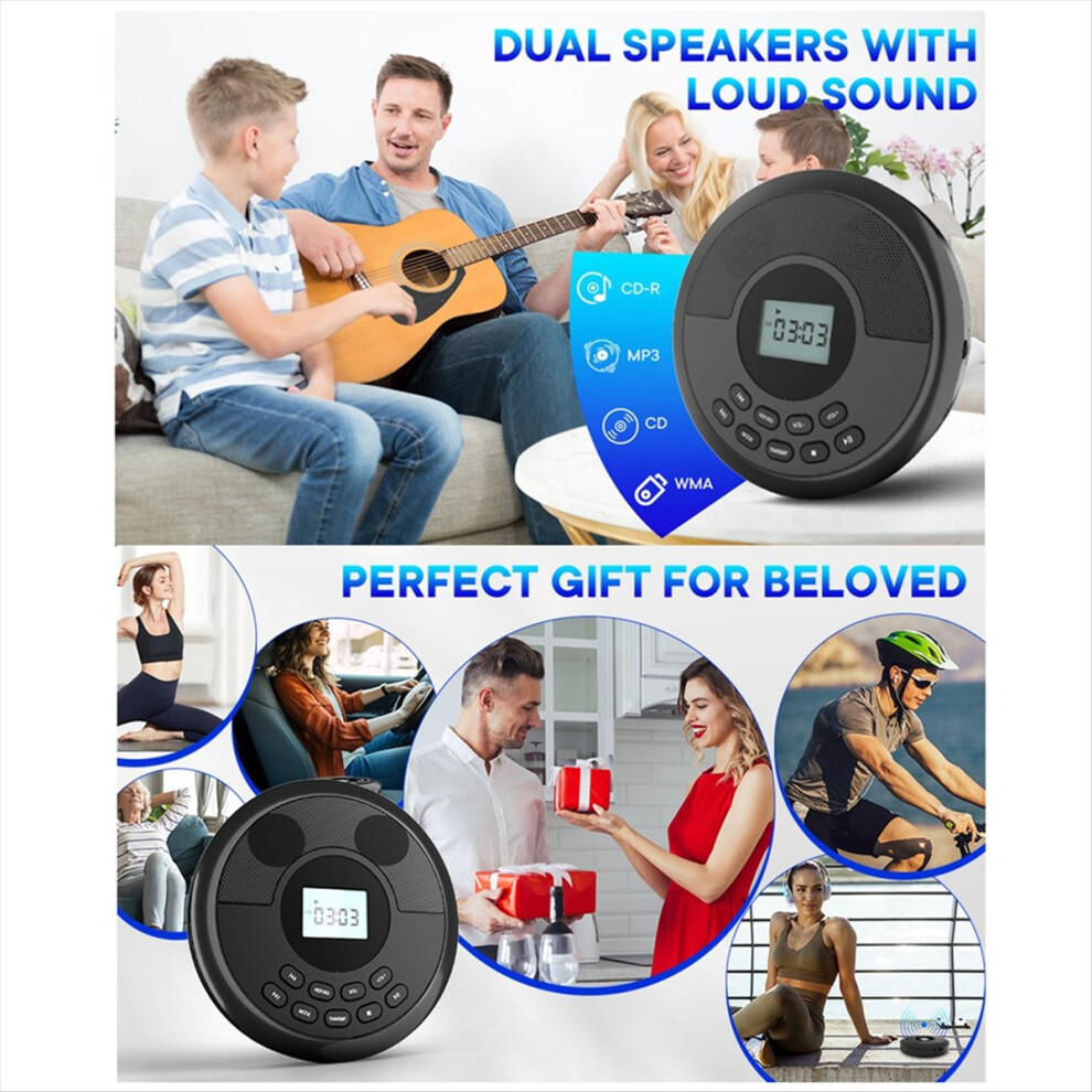 Portable Bluetooth Cd Player Rechargeable Discman With Dual Speakers And Headphones Walkman Cd Mp3 Black 4851385648907