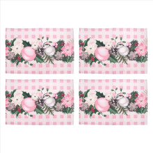 4PCS Xmas Trees Snow Pink Christmas Placemats Winter Table Mats for Kitchen Dining Decoration J