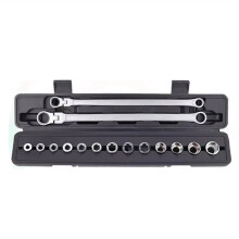 15PCS Adjustable Ratchet Wrench Kit Labor-Saving Torque Spanner Socket Set for Car Repair Hand Tools Adjustable Head