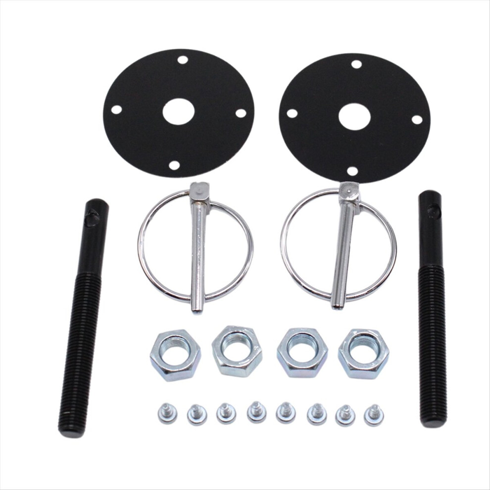 Billet Aluminum Hood Bonnet Flip-Over Style Universal For Flip Over Pins Scuff Plates Black 4851385680945