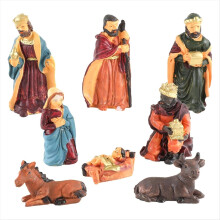 Conjunto de Natal em Resina com Personagens Natalinos, incluindo o Menino Jesus e Animais, Cena Natalina Realista e Decorações de Natal.