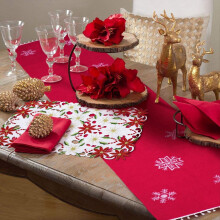 Placemats Set of 6 Embroidered Christmas Poinsettia & Holly Design, 11x17 Inch Christmas Table Decor
