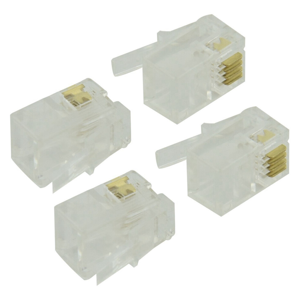 Rj9 4P4c Plug Phone Jack Connector 100 Pieces, Transparent 4851385635310