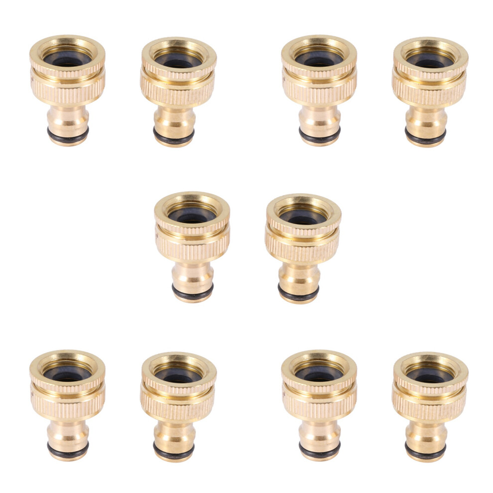 10 Pack Brass Garden Hose/Hosepipe Tap Connector 1/2 Inch And 3/4 Inch 2-In-1 Female Threaded Faucet Adapter 4853796918754