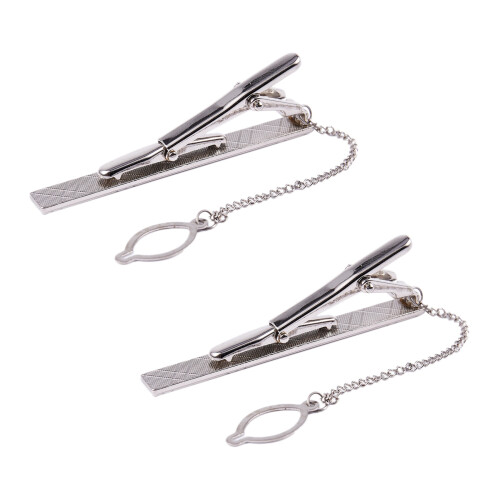 2x Herre slipsenåle i almindelig sølvforkromet rustfrit stål, 6 cm, standard