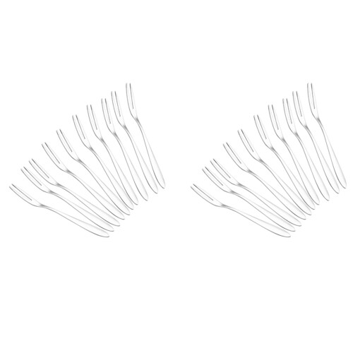 20Pcs Stainless Steel Reusable Fruit Fork Cake Snack Dessert Salad Flatware Fork Two- Fork Set Kitchen Tool 13cm