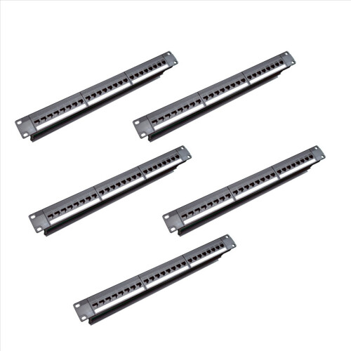 Painel de conexão modular com 5 portas CAT6 de 24 pinos, formato 1U, para racks de 19 polegadas (RJ45).